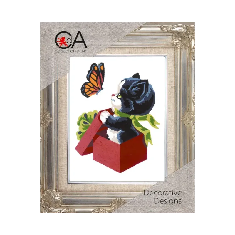 Tapestry Kit with printed canvas 14x18 Kitten and Butterfly CDA3193K