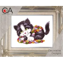 Tapestry Kit with printed canvas 14x18 Patchwork Kitten CDA3192K