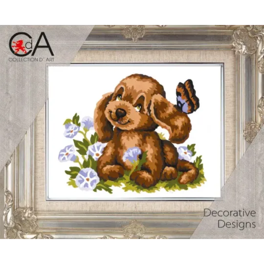 Gobelin-Set mit bedruckter Leinwand 14x18 Puppy und Butterfly CDA3191K