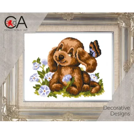 Tapestry Kit with printed canvas 14x18 Puppy and Butterfly CDA3191K
