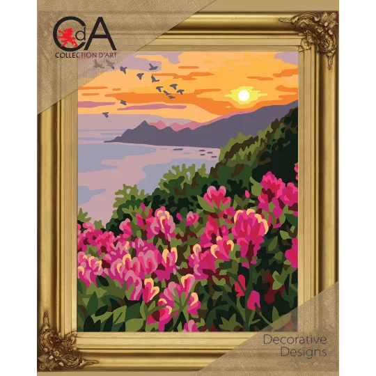 Gobelin-Set mit bedruckter Leinwand 22x30 Welpe in einem Blumenkorb CDA6338K