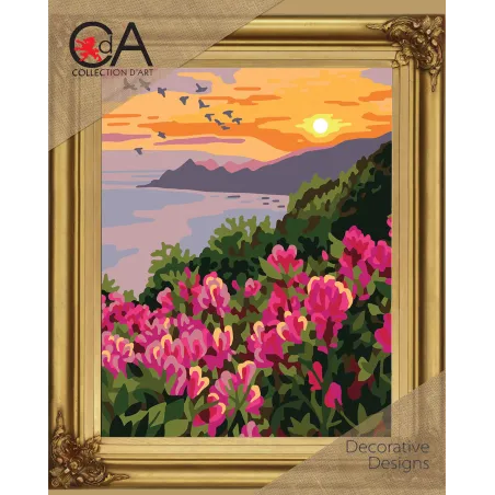 Gobelin-Set mit bedruckter Leinwand 22x30 Welpe in einem Blumenkorb CDA6338K