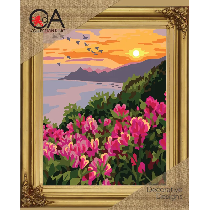 Kit de tapisserie avec toile imprimée 22x30 Chiot dans un panier de fleurs CDA6338K