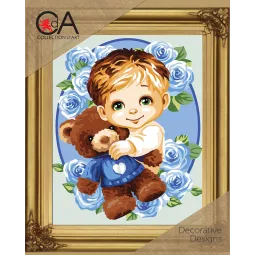 Kit de tapisserie avec toile imprimée 22x30 ours en peluche pour un garçon CDA6337K