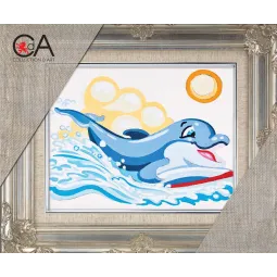 Gobelin-Set mit bedruckter Leinwand 14x18 Delfin spielt CDA3229K