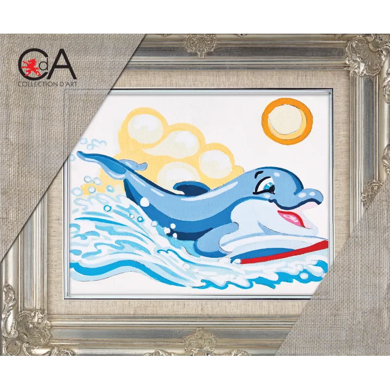 Tapestry Kit with printed canvas 14x18 Dolphin playing CDA3229K