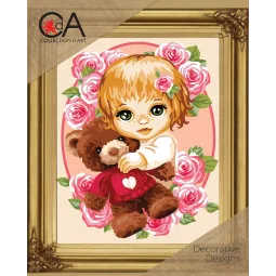 Kit de tapisserie avec toile imprimée 22x30 Ourson pour fille CDA6336K