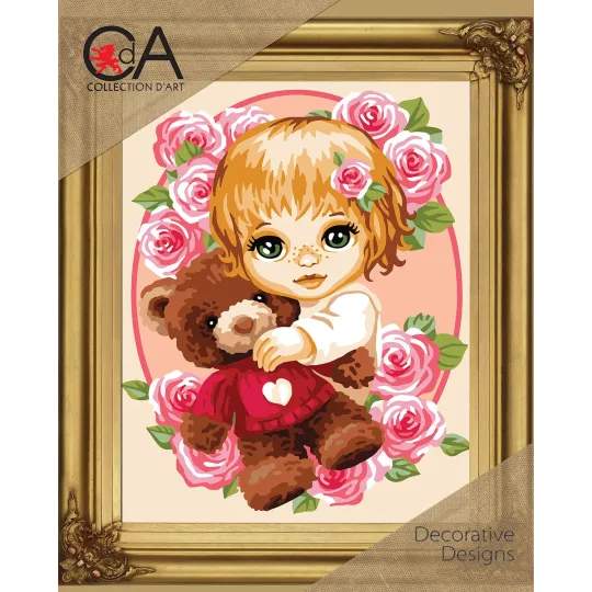 Gobelin-Set mit bedruckter Leinwand 22x30 Teddybär für ein Mädchen CDA6336K