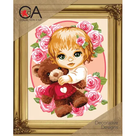 Kit de tapisserie avec toile imprimée 22x30 Ourson pour fille CDA6336K