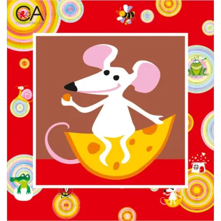 Kit tapisserie avec canevas imprimé 15x15 Souris au fromage CDA2002K