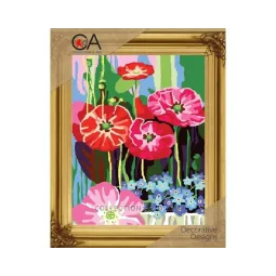 Gobelin-Set mit bedruckter Leinwand 22x30 Mohnblumen und Vergissmeinnicht CDA6320K