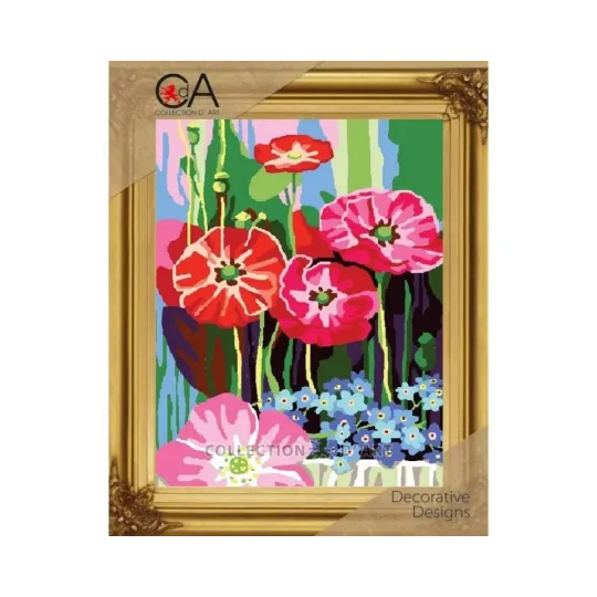 Kit de tapisserie avec toile imprimée 22x30 Coquelicots et myosotis CDA6320K