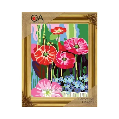 Kit de tapisserie avec toile imprimée 22x30 Coquelicots et myosotis CDA6320K
