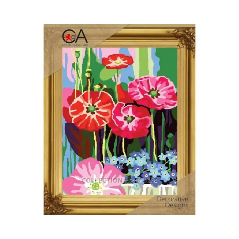 Kit de tapisserie avec toile imprimée 22x30 Coquelicots et myosotis CDA6320K