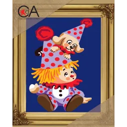 Gobelin-Set mit bedruckter Leinwand 22x30 Clown mit Welpen CDA6305K