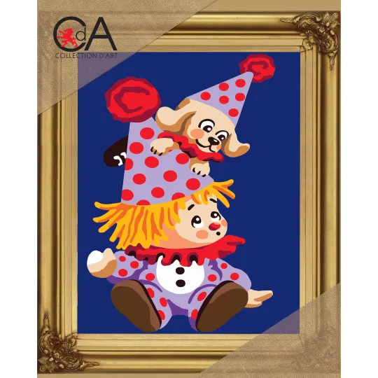 Kit de tapisserie avec toile imprimée 22x30 Clown avec chiot CDA6305K