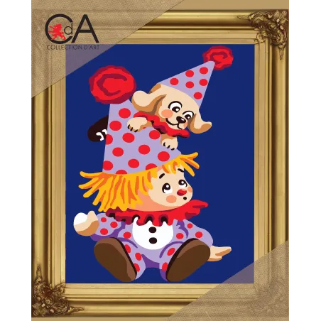 Gobelin-Set mit bedruckter Leinwand 22x30 Clown mit Welpen CDA6305K