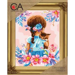 Kit de tapisserie avec toile imprimée 22x30 Fille avec un chaton CDA6335K