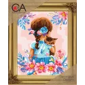 Kit de tapisserie avec toile imprimée 22x30 Fille avec un chaton CDA6335K