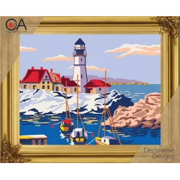 Gobelin-Set mit bedruckter Leinwand 22x30 Leuchtturm CDA6294K