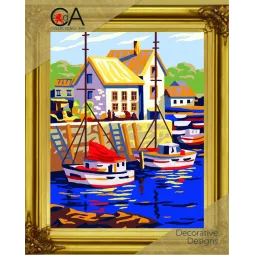 Tapestry Kit with printed canvas 22x30 Boats in small port CDA6293K