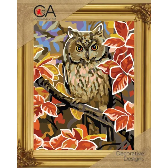 Kit de tapisserie avec toile imprimée 22x30 Hibou CDA6327K