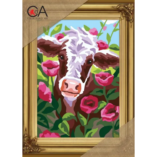 Kit de tapisserie avec toile imprimée 22x30 Vache CDA6286K
