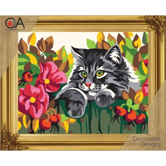 Gobelin-Set mit bedruckter Leinwand 22x30 Katze auf dem Zaun CDA6282K