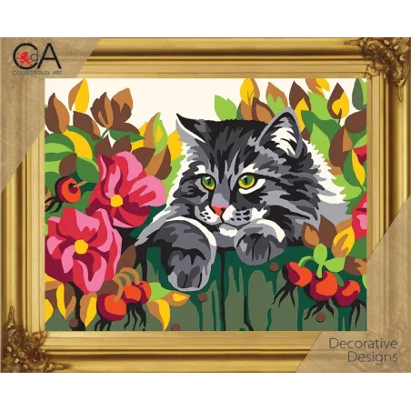 Kit de tapisserie avec toile imprimée 22x30 Chat sur la clôture CDA6282K