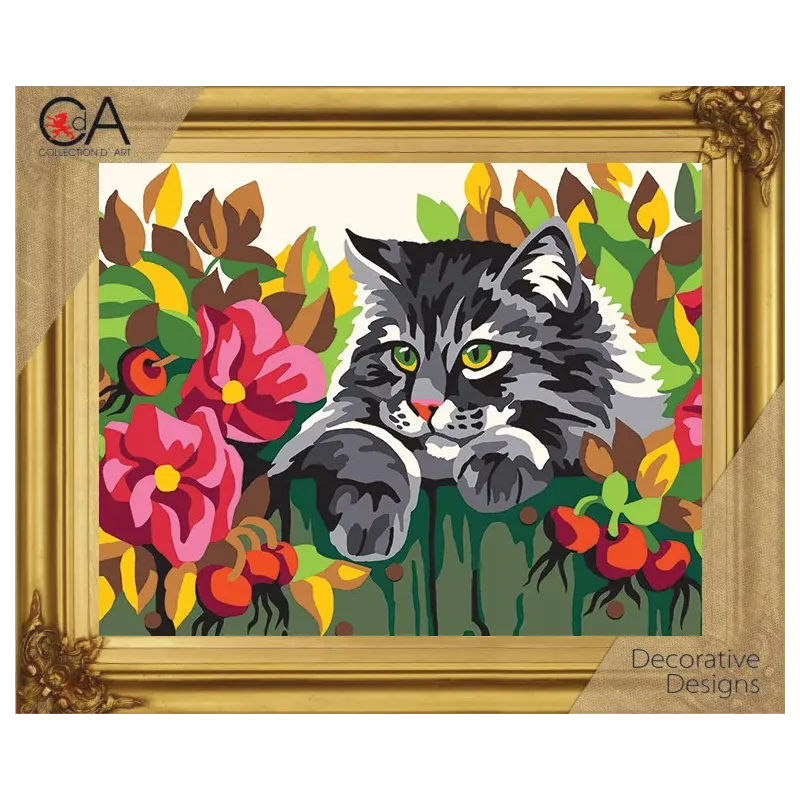Tapestry Kit with printed canvas 22x30 Cat on the fence CDA6282K