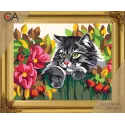 Gobelin-Set mit bedruckter Leinwand 22x30 Katze auf dem Zaun CDA6282K