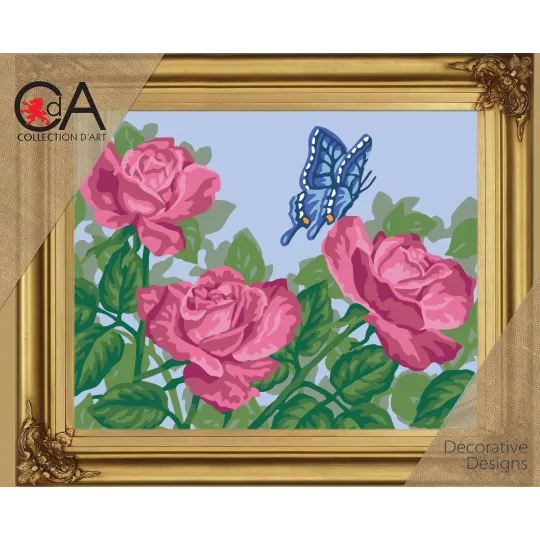 Gobelin-Set mit bedruckter Leinwand 30x22 Schmetterling auf der Blume CDA6244K