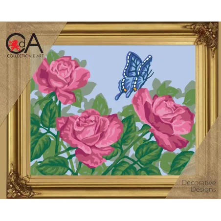 Tapestry Kit with printed canvas 30x22 Butterfly on the flower CDA6244K