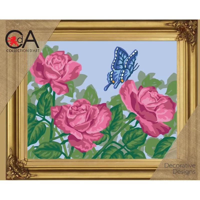 Kit de tapisserie avec toile imprimée 30x22 Papillon sur la fleur CDA6244K