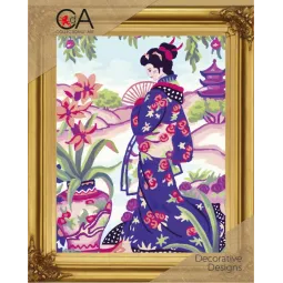 Kit de tapisserie avec toile imprimée 22x30 Geisha en violet CDA6216K