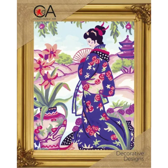 Kit de tapisserie avec toile imprimée 22x30 Geisha en violet CDA6216K