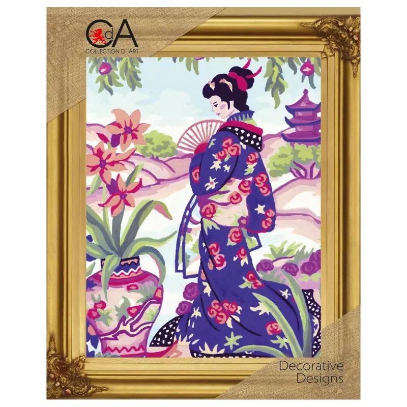 Kit de tapisserie avec toile imprimée 22x30 Geisha en violet CDA6216K