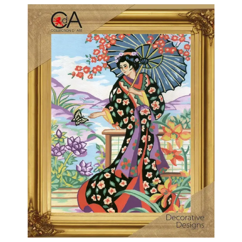 Gobelin-Set mit bedruckter Leinwand 22x30 Japanische Dame CDA6190K