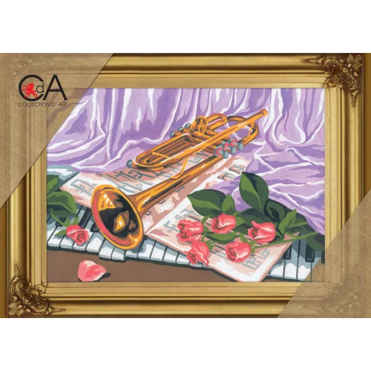 Tapestry Kit with printed canvas 20x30 Trumpet, Still Life CDA6179K
