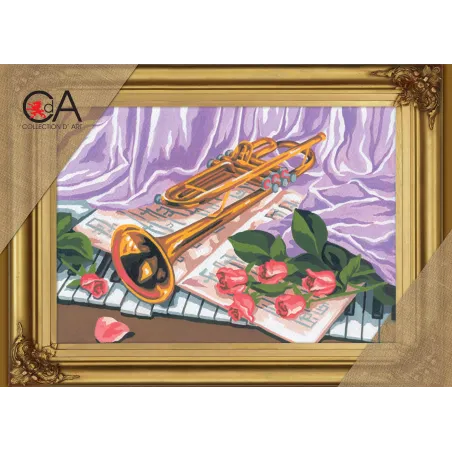 Tapestry Kit with printed canvas 20x30 Trumpet, Still Life CDA6179K