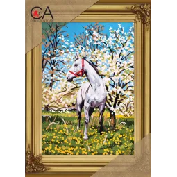 Kit de tapisserie avec toile imprimée 20x30 Cheval dans le verger CDA6172K