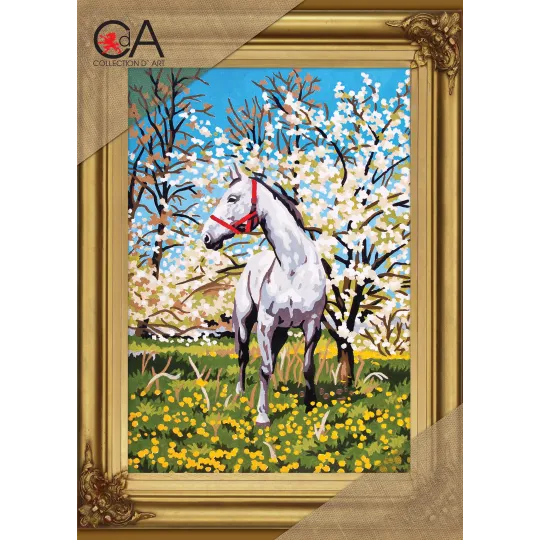 Gobeleno rinkinys su spausdintu drobės 20x30 Arklys sode CDA6172K