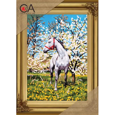 Kit de tapisserie avec toile imprimée 20x30 Cheval dans le verger CDA6172K