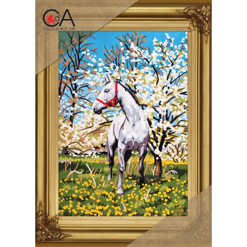 Kit de tapisserie avec toile imprimée 20x30 Cheval dans le verger CDA6172K