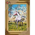 Kit de tapisserie avec toile imprimée 20x30 Cheval dans le verger CDA6172K