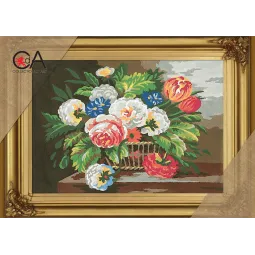 Gobelin-Set mit bedruckter Leinwand 22x30 Blumenkorb CDA6161K