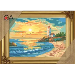 Wandteppich-Set mit bedruckter Leinwand 22x30 Sunset Lighthouse CDA6159K