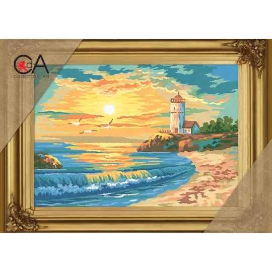 Tapestry Kit with printed canvas 22x30 Sunset Lighthouse CDA6159K