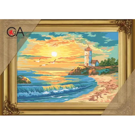 Tapestry Kit with printed canvas 22x30 Sunset Lighthouse CDA6159K