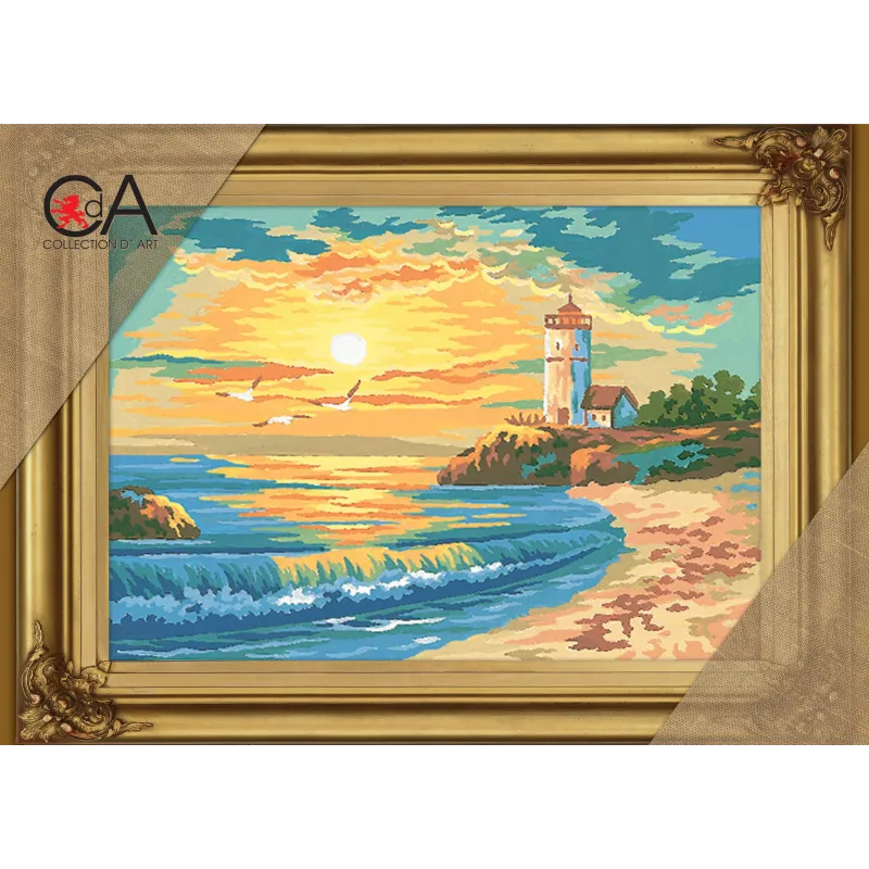 Tapestry Kit with printed canvas 22x30 Sunset Lighthouse CDA6159K